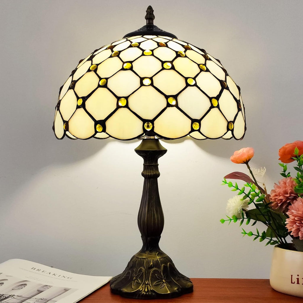 Tiffany Lamp Stained Glass Table Lamp - Antique Bedside Desk Reading Light With 3-Way Color LED - Living Room Nightstand 12X12X19 Inches…