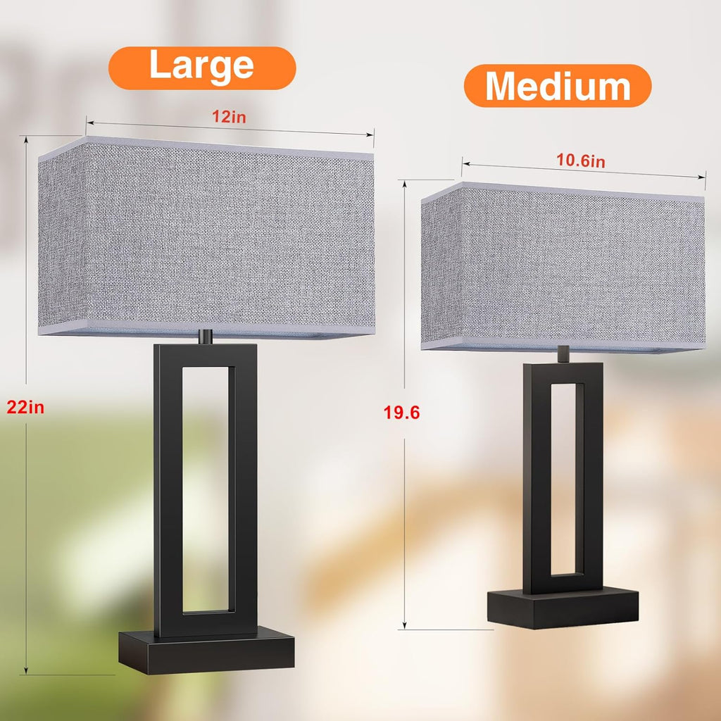 Seealle 22" Tall Living Room Lamps for Night Stands - Touch Bedside Lamp with USB C+A, 3 Way Dimmable Bedroom Lamps for End Tables Set of…