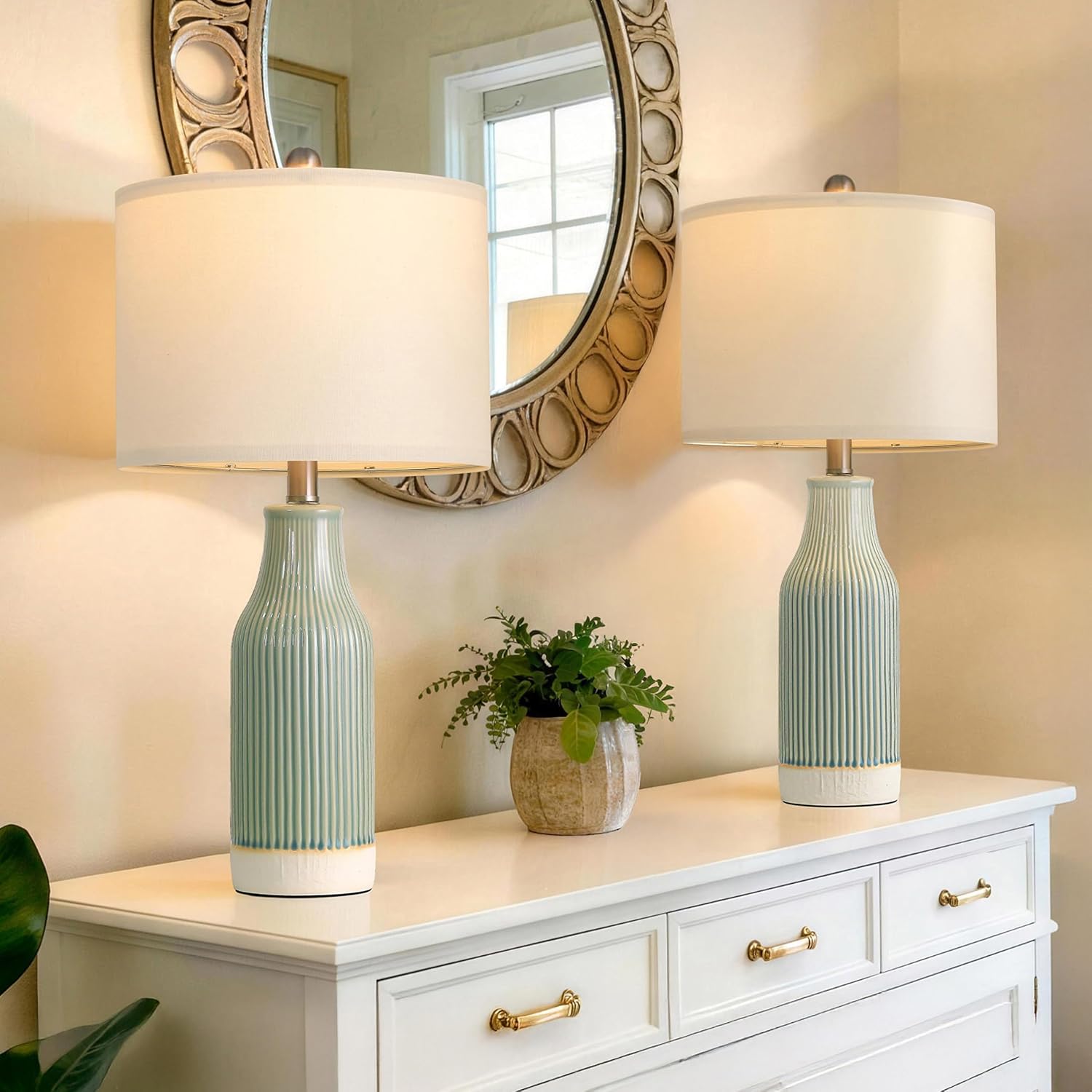 23.75" Modern Ceramic Table Lamps Set of 2, Stylish Bedside Lamps for Bedroom, Gorgeous Lamps for Nightstand, Lamps for Living Room…