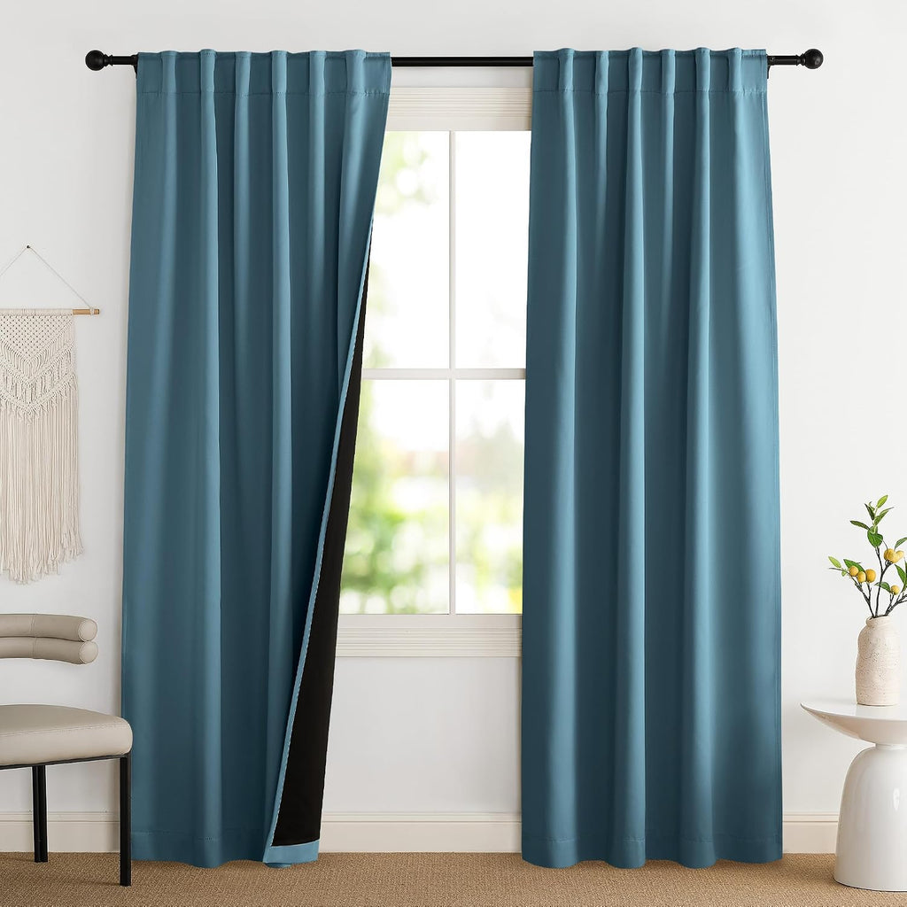 Nicetown Smoky Blue 100% Blackout Curtains 84 inches Long - 2 Panels, 52 inches Wide Each Panel, Thermal Insulated, Energy Efficient Rod Po…
