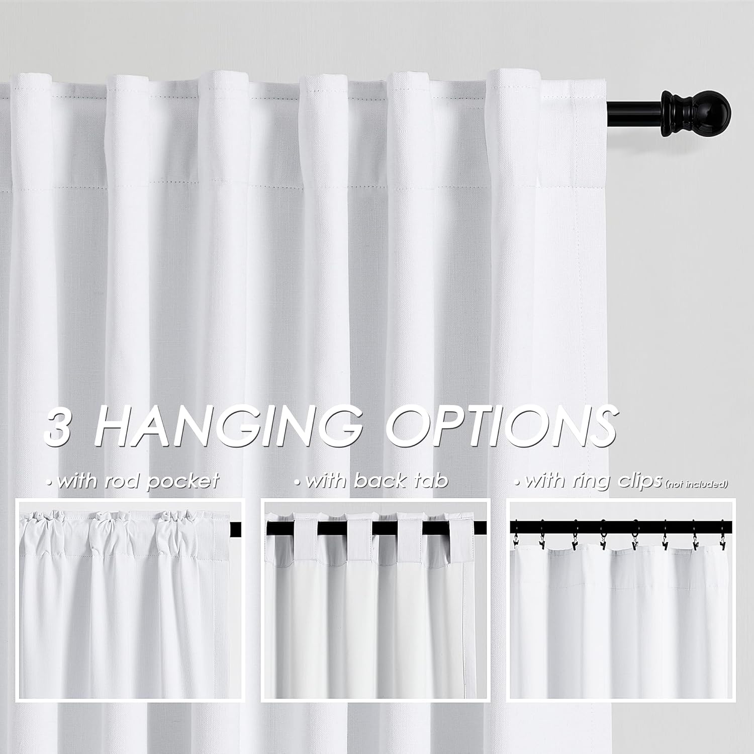 Nanspring White 100% Blackout Linen Curtains for Bedroom 132 Inches Long Back Tab Thermal Insulated Modern Farmhouse Decor Black Out Curtai…