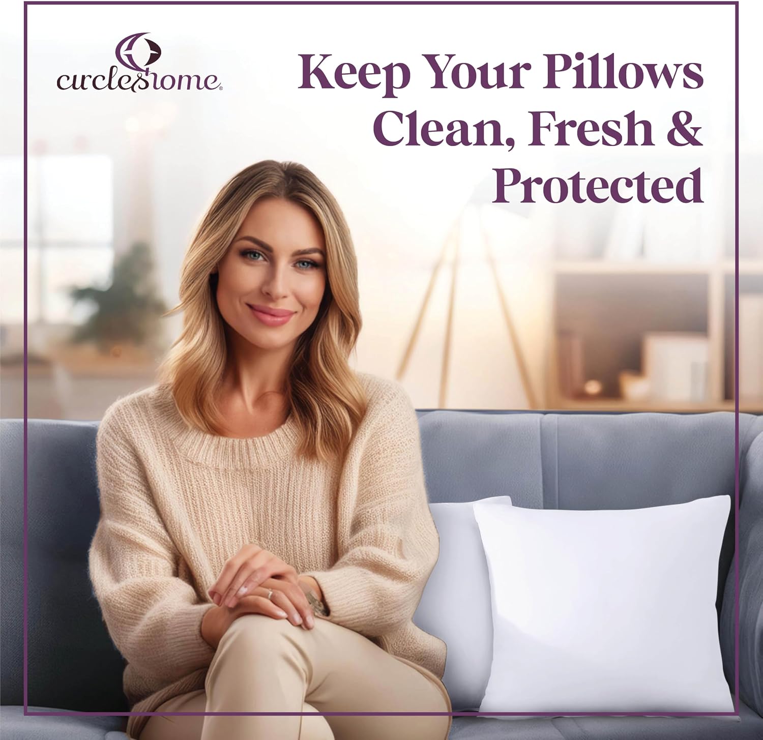CIRCLESHOME Throw Pillow Protectors - 100% Cotton Breathable Pillowcases - 24 X 24 Square Pillowcases - Protects Pillows from Dirt, Dust…