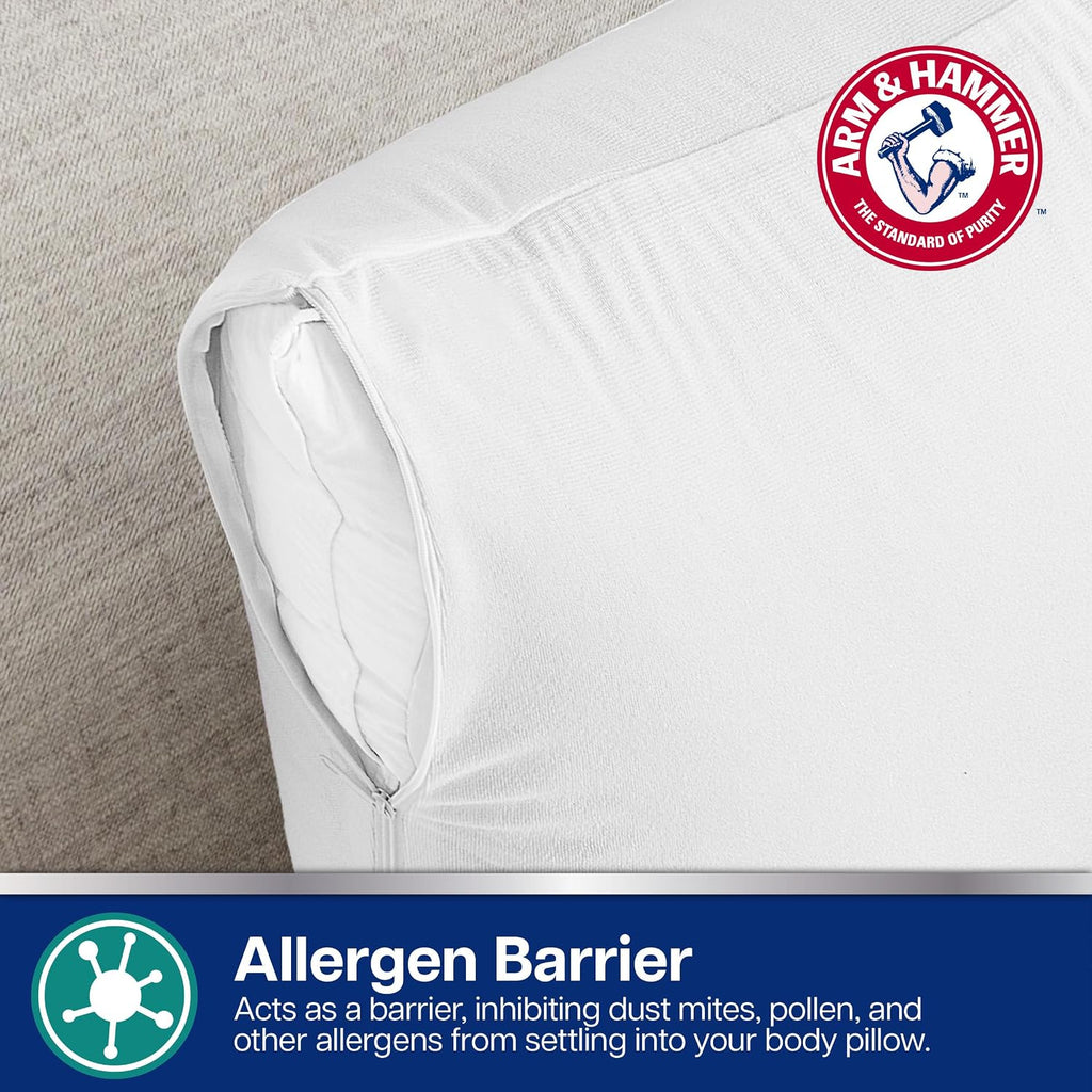 Armhammer Arm & Hammer Soft Terry Pillow Protector, Waterproof, Zipper Closure, 20" x 54", White, Body Pillow White
