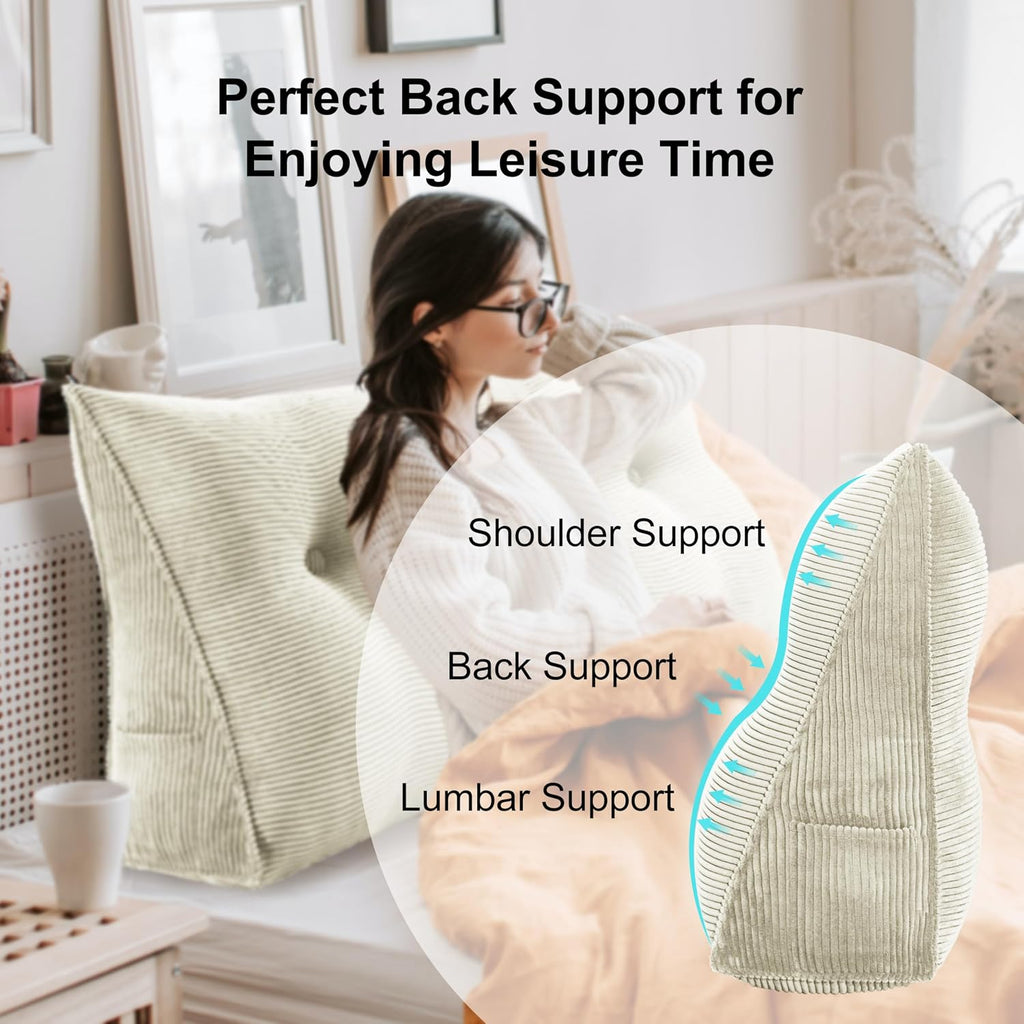 WOWMAX 100% Cotton Corduroy Headboard Pillow – Full Size Back Support Reading Wedge for Bed & Daybed, Plush Handmade Bolster Cushion with…