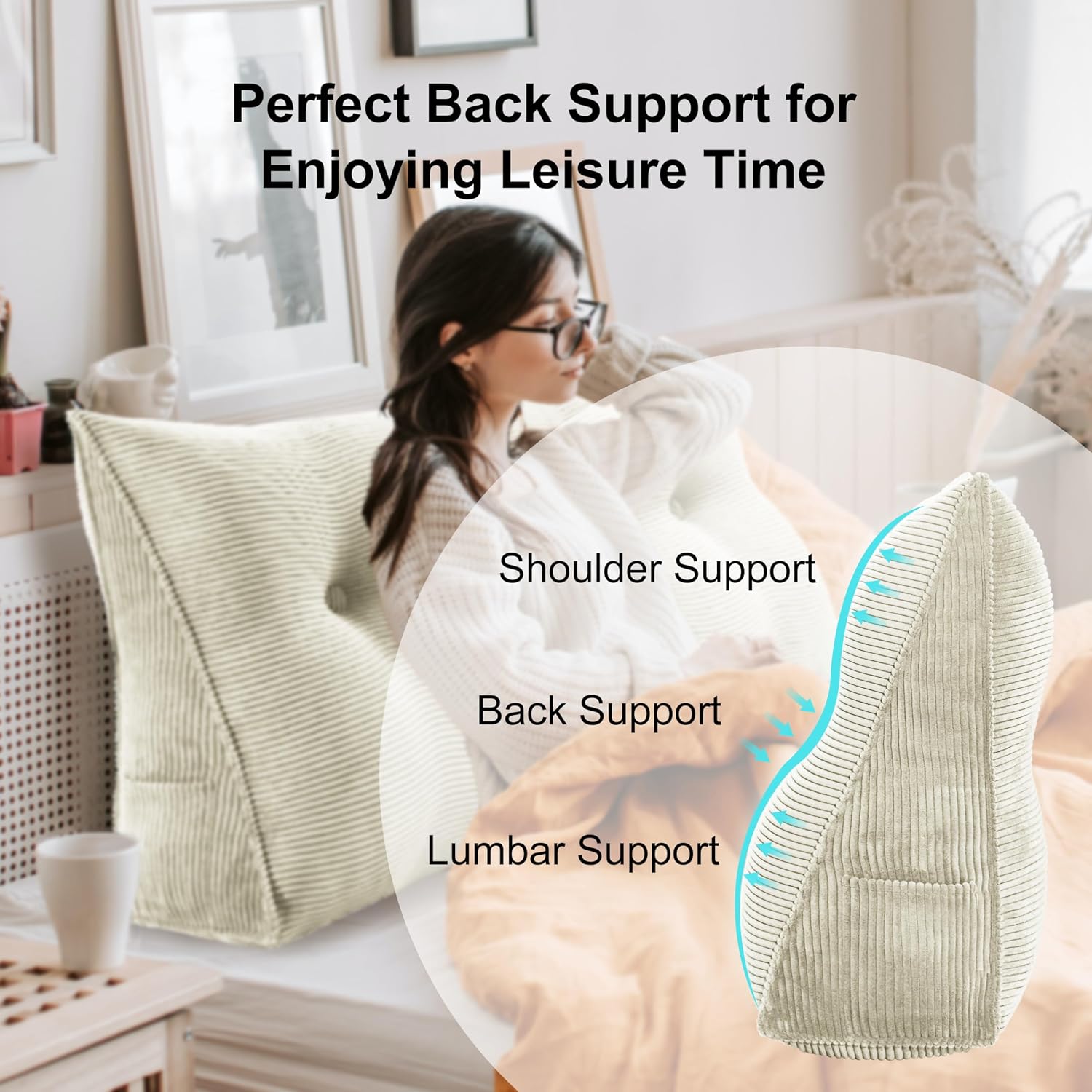 WOWMAX 100% Cotton Corduroy Headboard Pillow – California King Size Back Support Reading Wedge for Bed & Daybed, Plush Handmade Bolster…