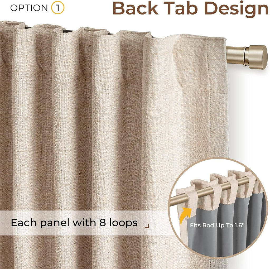 Inovaday 100% Blackout Curtains 102 Inches Length 2 Panels Set, Back Tab/Rod Pocket Linen Black Out Curtains for Bedroom, Thermal Insulated…