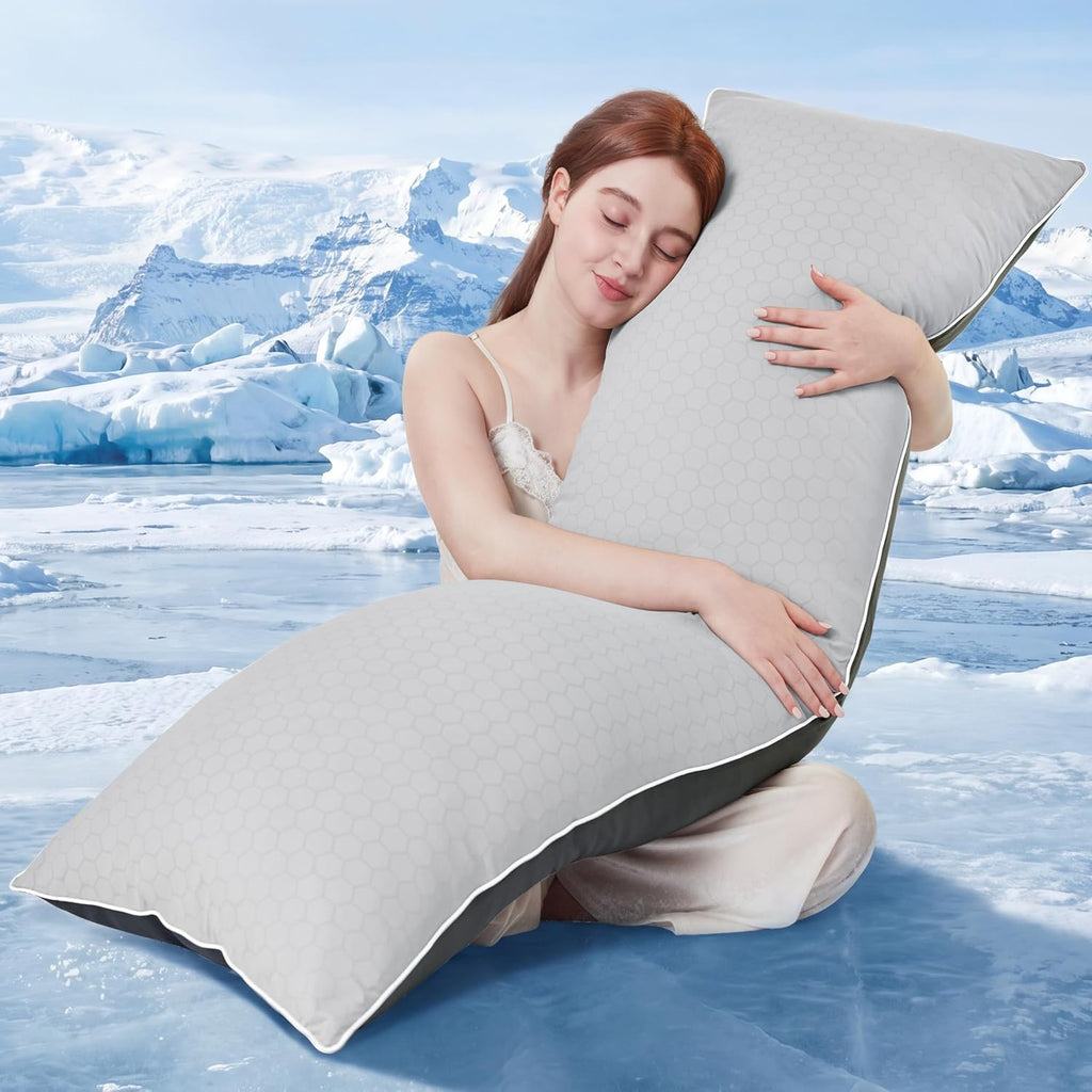 YZ HOME Cooling Body Pillow for Adults, Cold Touch Fabric, Blue Shredded Memory Foam, Support for Side Back Stomach Sleepers, Removable…