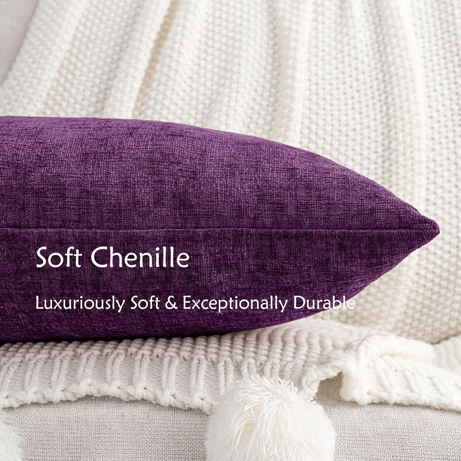 Hwy50 HWY 50 Purple Couch Pillow Covers 22x22 Inch Pack of 2, Soft Chenille Decorative Throw Pillow Cases Farmhouse for Sofa Living Room Be…
