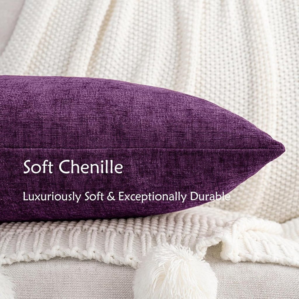 Hwy50 HWY 50 Purple Couch Pillow Covers 20x20 Inch Pack of 2, Soft Chenille Decorative Throw Pillow Cases Farmhouse for Sofa Living Room Be…