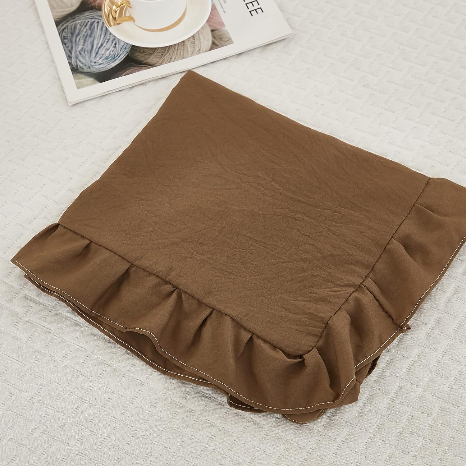 Merryword Brown Body Pillow Cover 20x54inches Long Pillowcase Ruffled Pillowcases Shabby Chic Ruffled Fringe Decor Body Ruffled Pillow Sham…