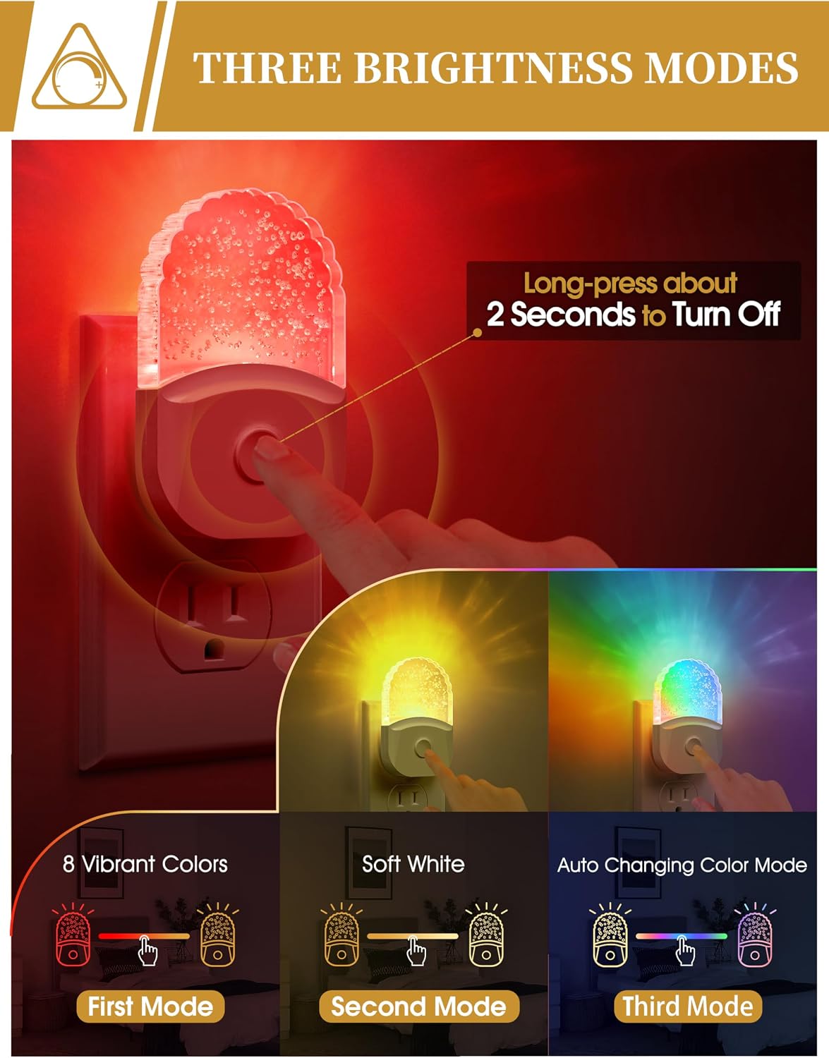 DORESshop Plug in Night Light, 8-Color RGB LED Nite Lights Plug into Wall, Nights Lights for Kids, 4Pack Color Changing Nightlight, Dusk…