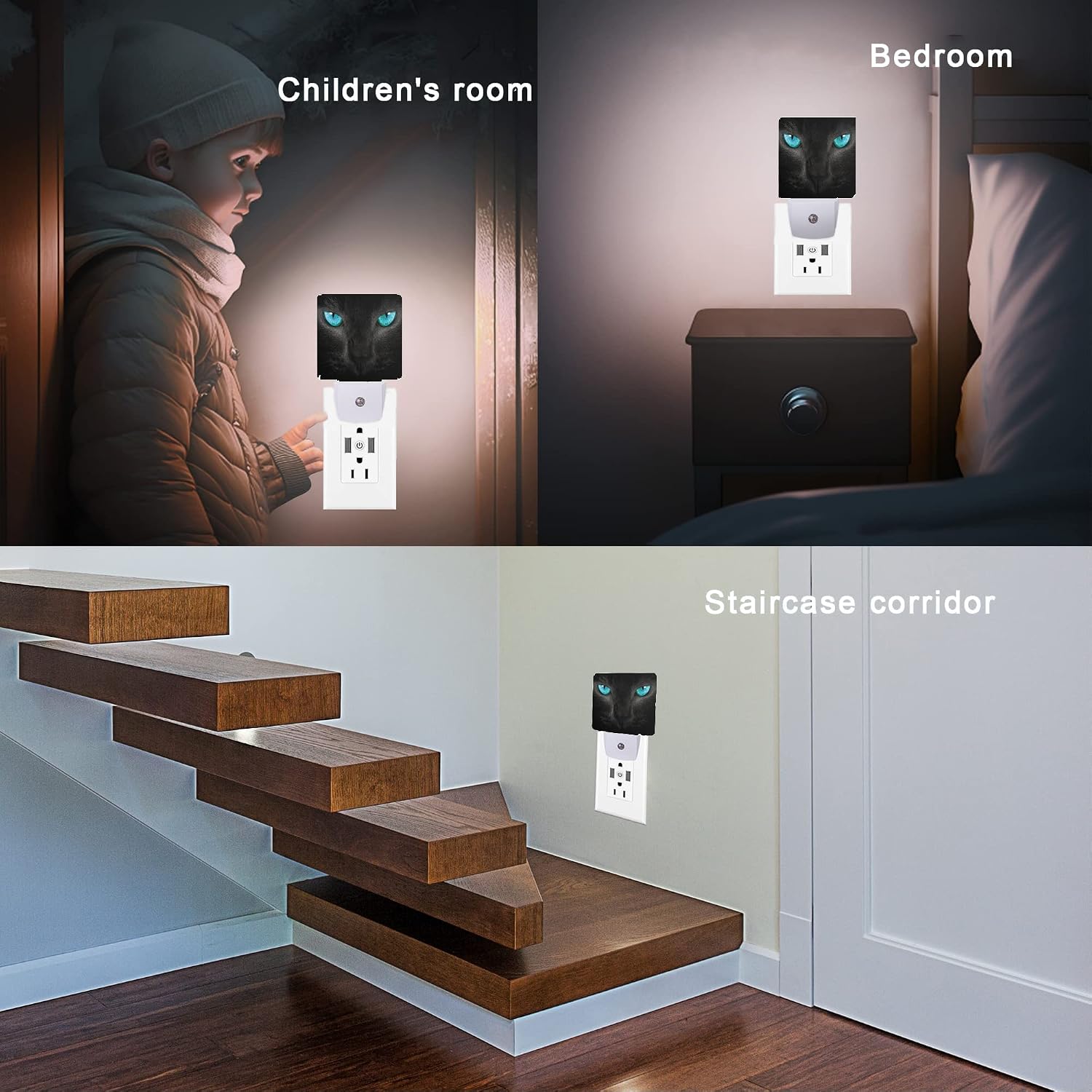 Cat Night Light, Black Cat Eye Plug-in Night Lights with Dusk-to-Dawn Sensor for Girlfriend/Boyfriend Gift Sleep Friendly lamp for…