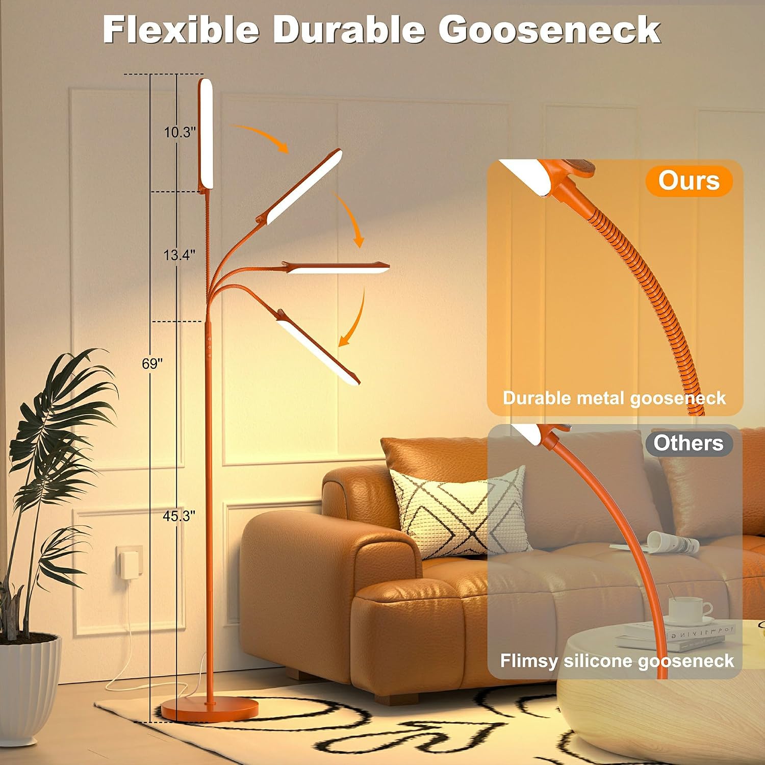 Yikuneng Dimmable LED Floor Lamp, Super Bright Reading Lamps Floor Standing lamp with Remote & Touch Control, Orange