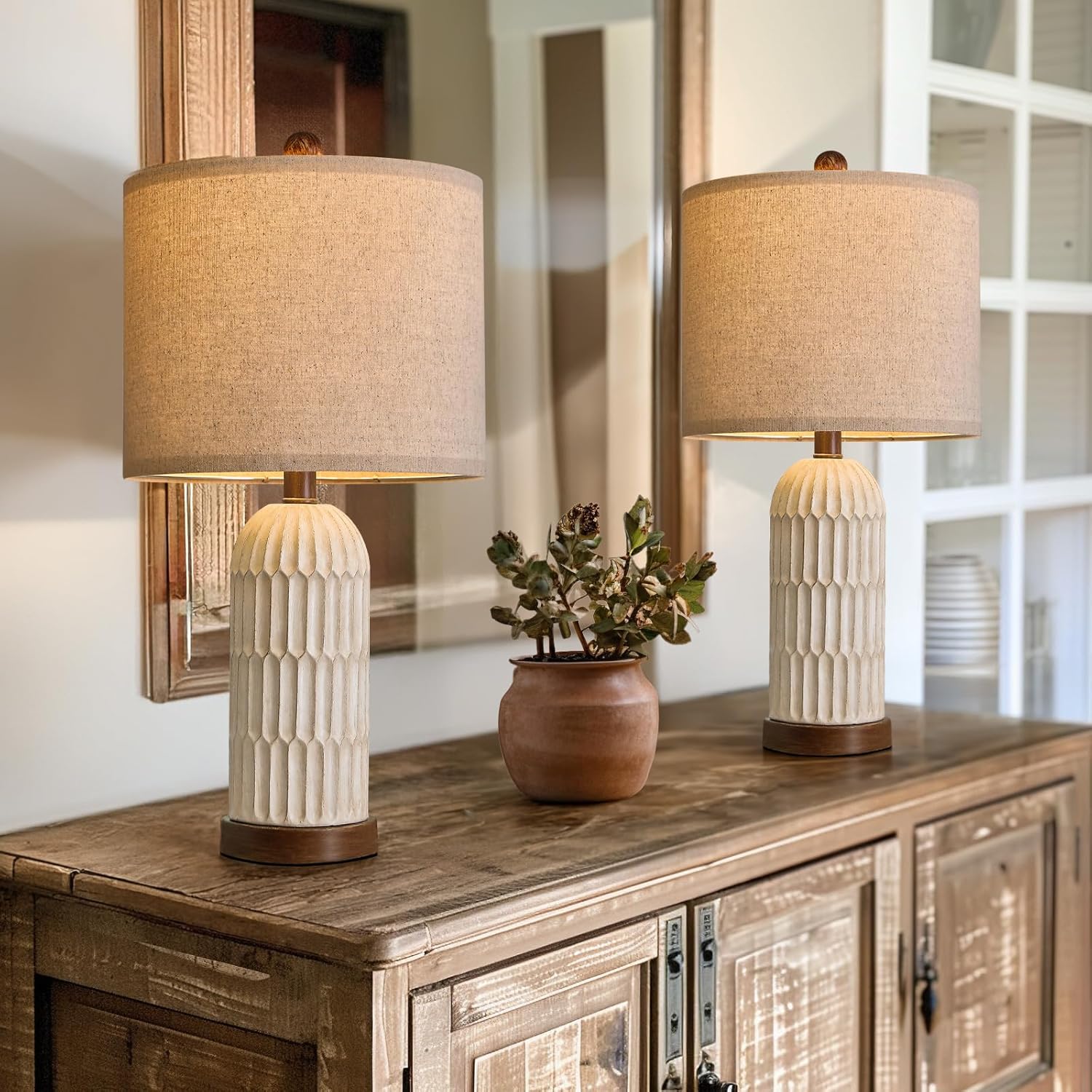 OYEARS 22.5" Bedside Table Lamps Set of 2, Farmhouse Table Lamp with USB A+C Charging Ports, Vintage Nightstand Lamp for Bedrooms and…