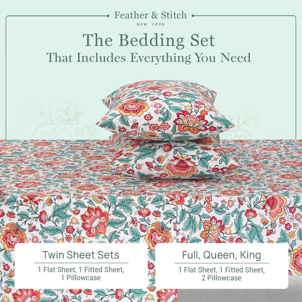 Featherstitchnewyork Feather & Stitch Softest 100% Cotton Sheets, 300 Thread Count Percale Weave Bedding, 16" Deep Pocket, Cooling Sheets,…