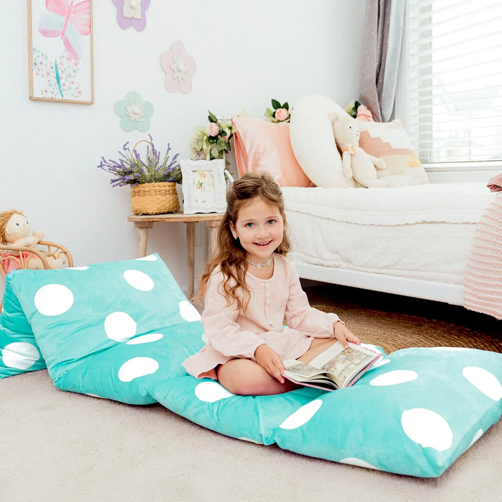 Butterfly Craze Floor Pillow Case, Mattress Bed Lounger Cover, Polka Aqua, King Size - Cozy Seating Solution for Kids & Adults, Recliner…