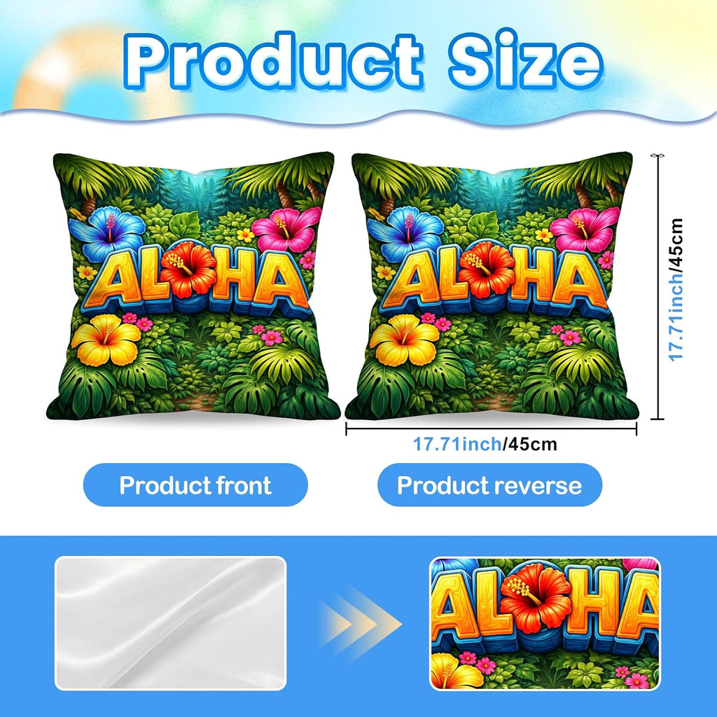 BlissYard Hawaiian Aloha Decorative Pillow Covers 18x18 Set of 2 Tropical Floral Pillow Covers Summer Island Cushion Covers for Sofa…