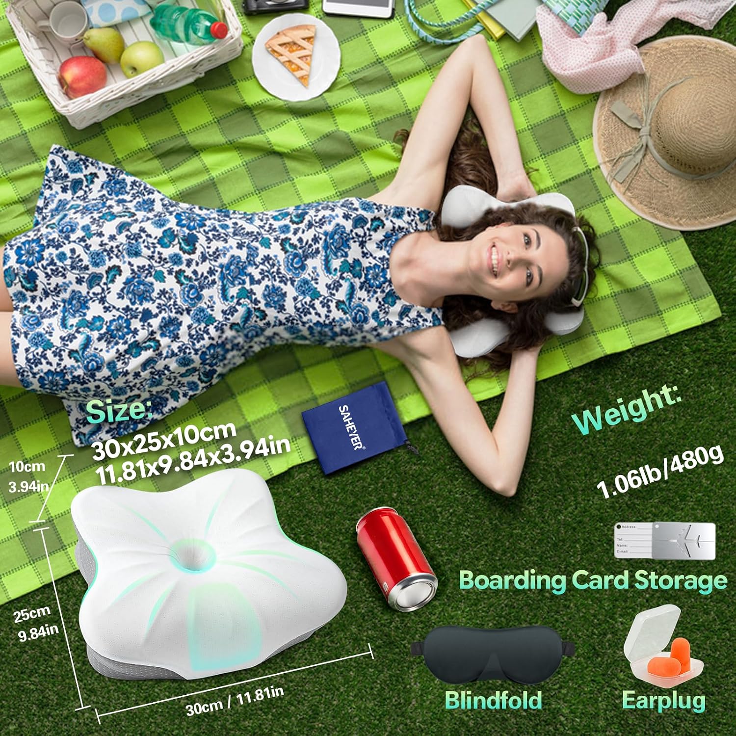 SAHEYER Memory Foam Camping Pillow, Travel Pillows for Sleeping, Cervical Neck Support Camping Gear Accessories - Small Pillow Travel…