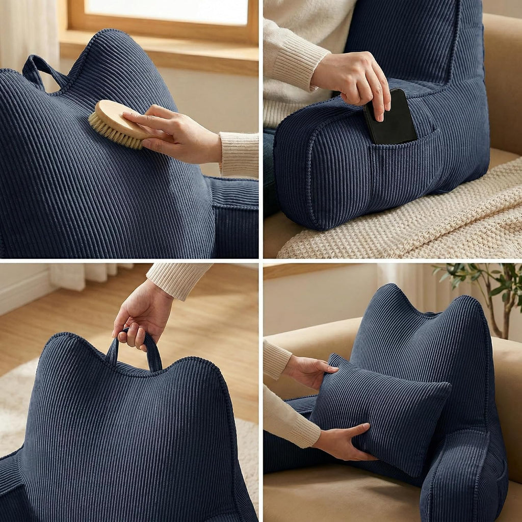 Ailuteie Patented Design Corduroy Sit Up Pillow for Bed with Arms, Reading Pillow for Adults with Extra Lumbar Pillow, Bed Rest Backrest fo…