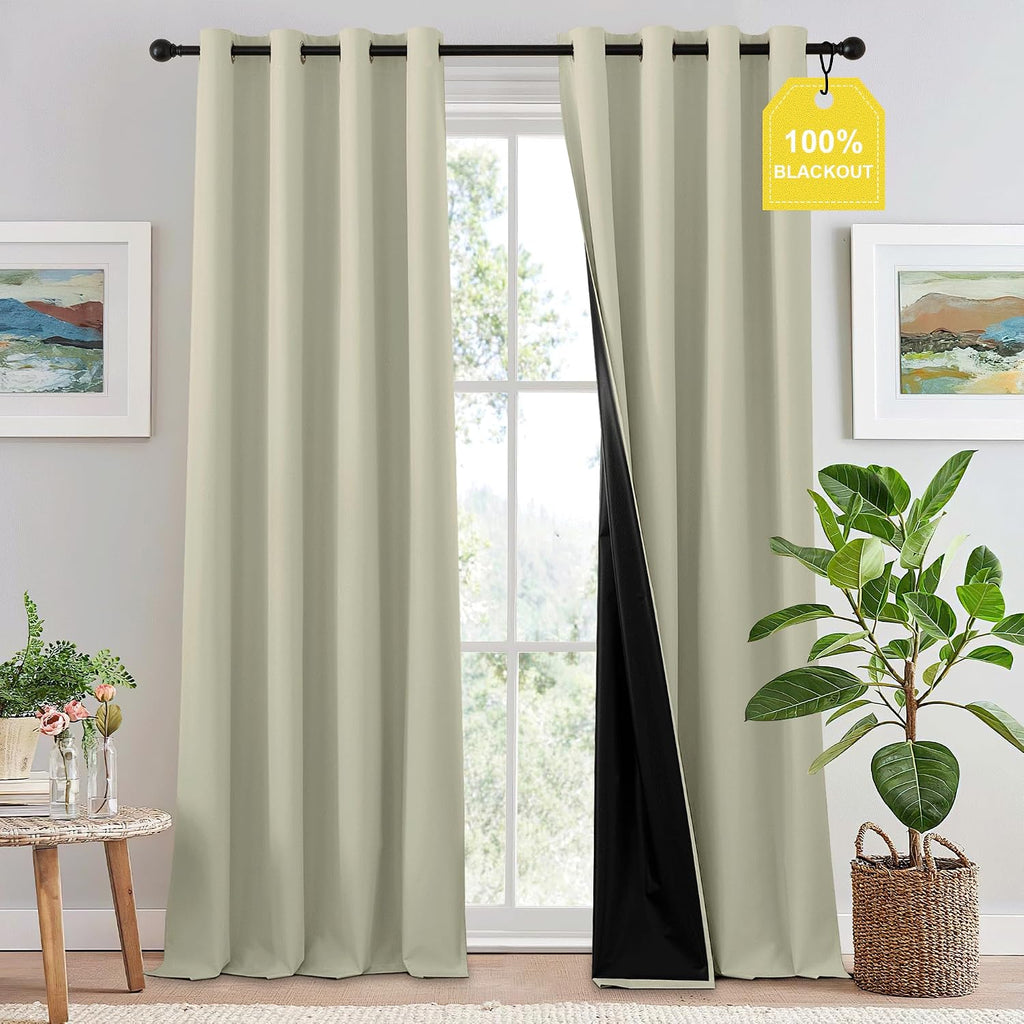 Nicetown 100% Blackout Curtains 96 inches Long, Grommet Lightweight Easy to Install Portable Blackout Curtains Energy Saving Shades for Liv…