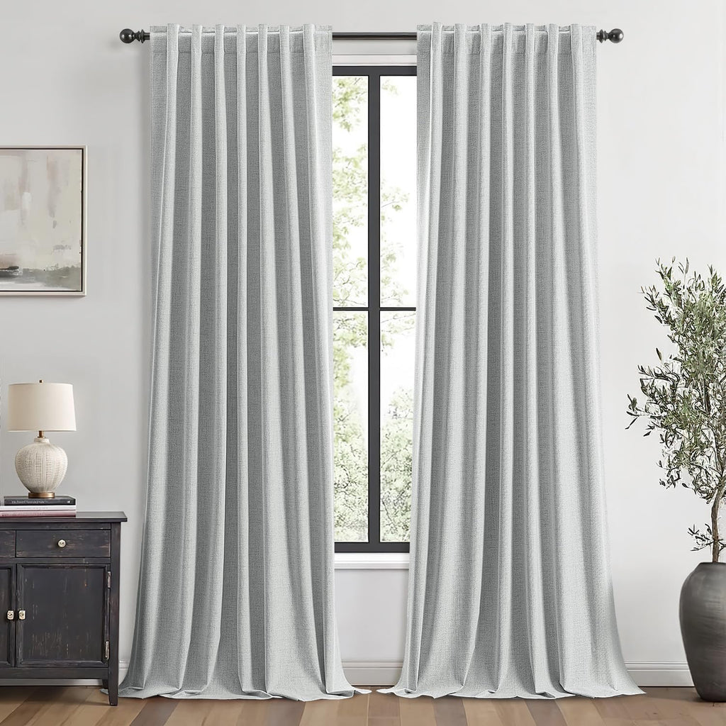 Miulee 100% Blackout Linen Curtains for Bedroom, Grey Solid Luxury Decor Thermal Insulation Room Darkening Drapes for Living Room Nursery B…