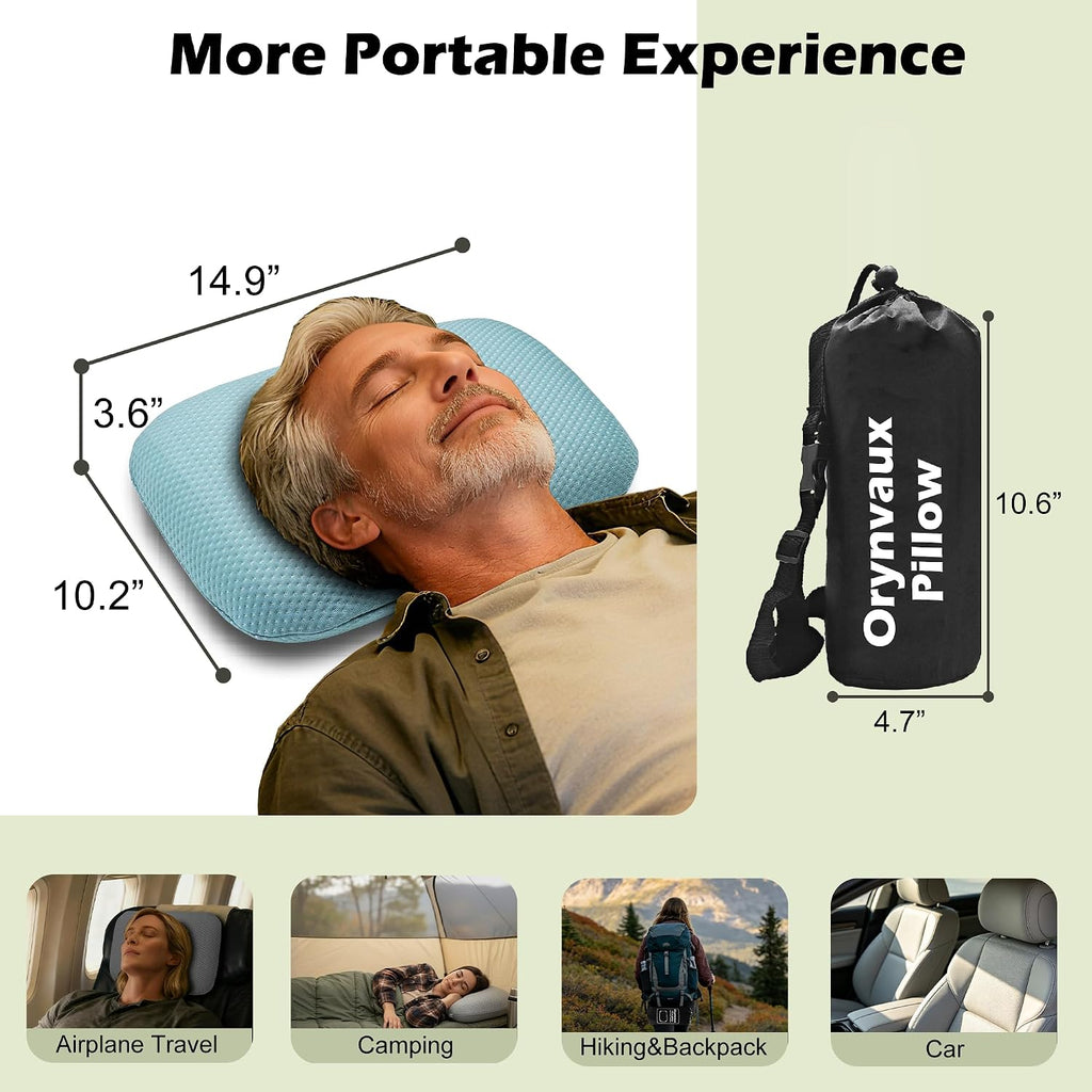 BetterSleepAnywhere! Cooling Camping Pillow, Memory Foam Travel Pillow with Adjustable Buckle Strap & Storage Bag
