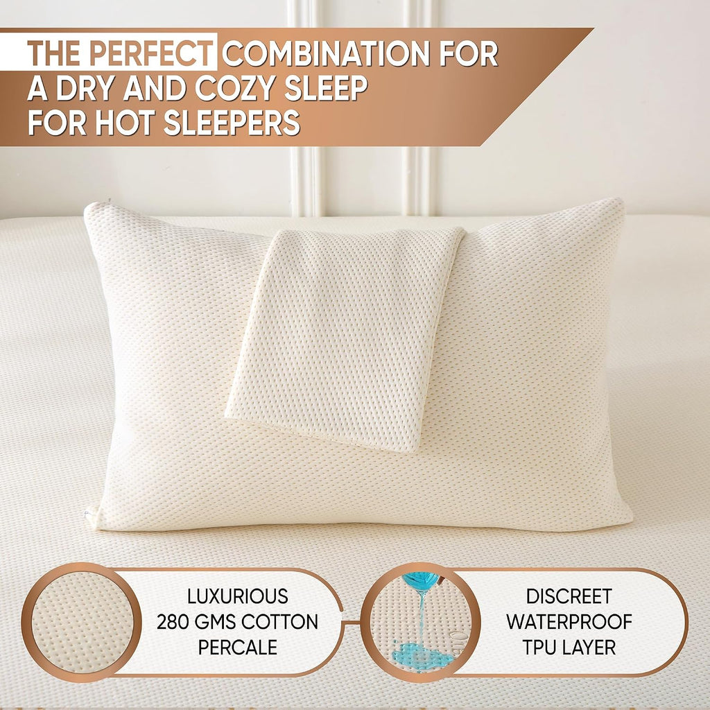 2-Pack Deluxe Cooling Organic Pillow Protectors King Size - Waterproof Zippered Encasements - Crisp, Breathable Organic Cotton Surface…