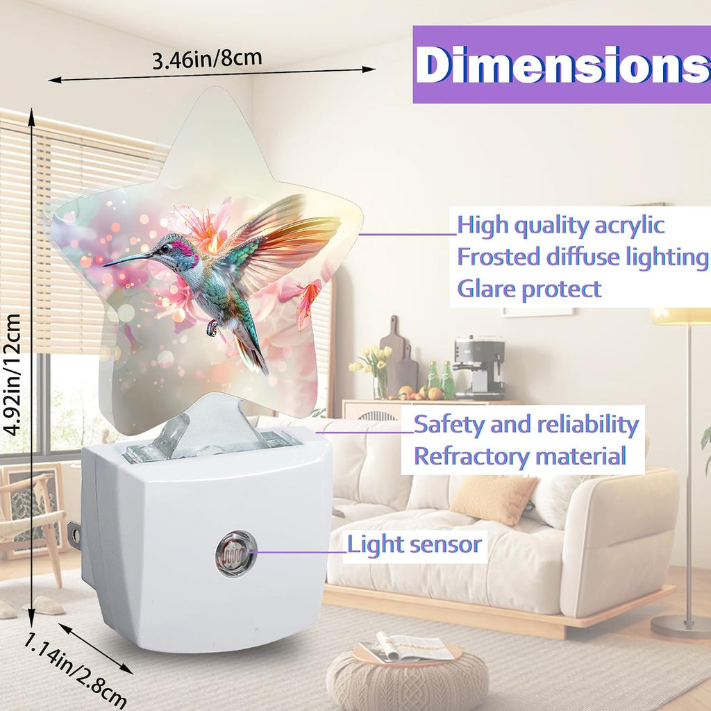 Spring Hummingbird Night Light for Kids, Pink Flower Night Lights Plug Into Wall, Lightweight Dusk to Dawn Light Sensor Warm Nightlights…