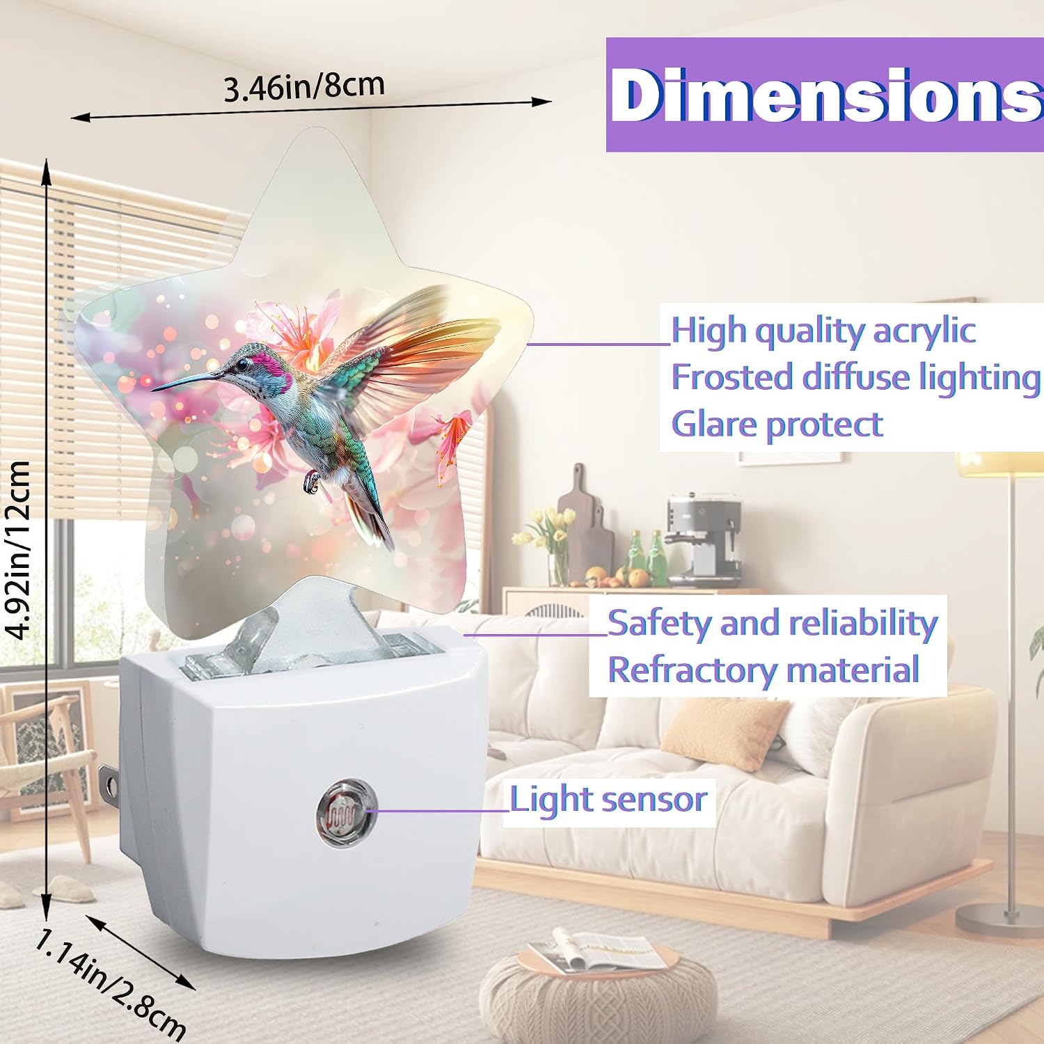 Spring Hummingbird Night Light for Kids, Pink Flower Night Lights Plug Into Wall, Lightweight Dusk to Dawn Light Sensor Warm Nightlights…