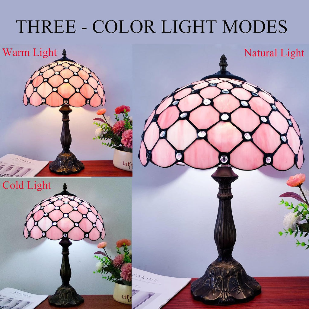 Tiffany Lamp Stained Glass Table Lamp Antique Bedside Desk Reading Light 3-Way Color LED Living Room Nightstand Light 12X12X19 Inches…