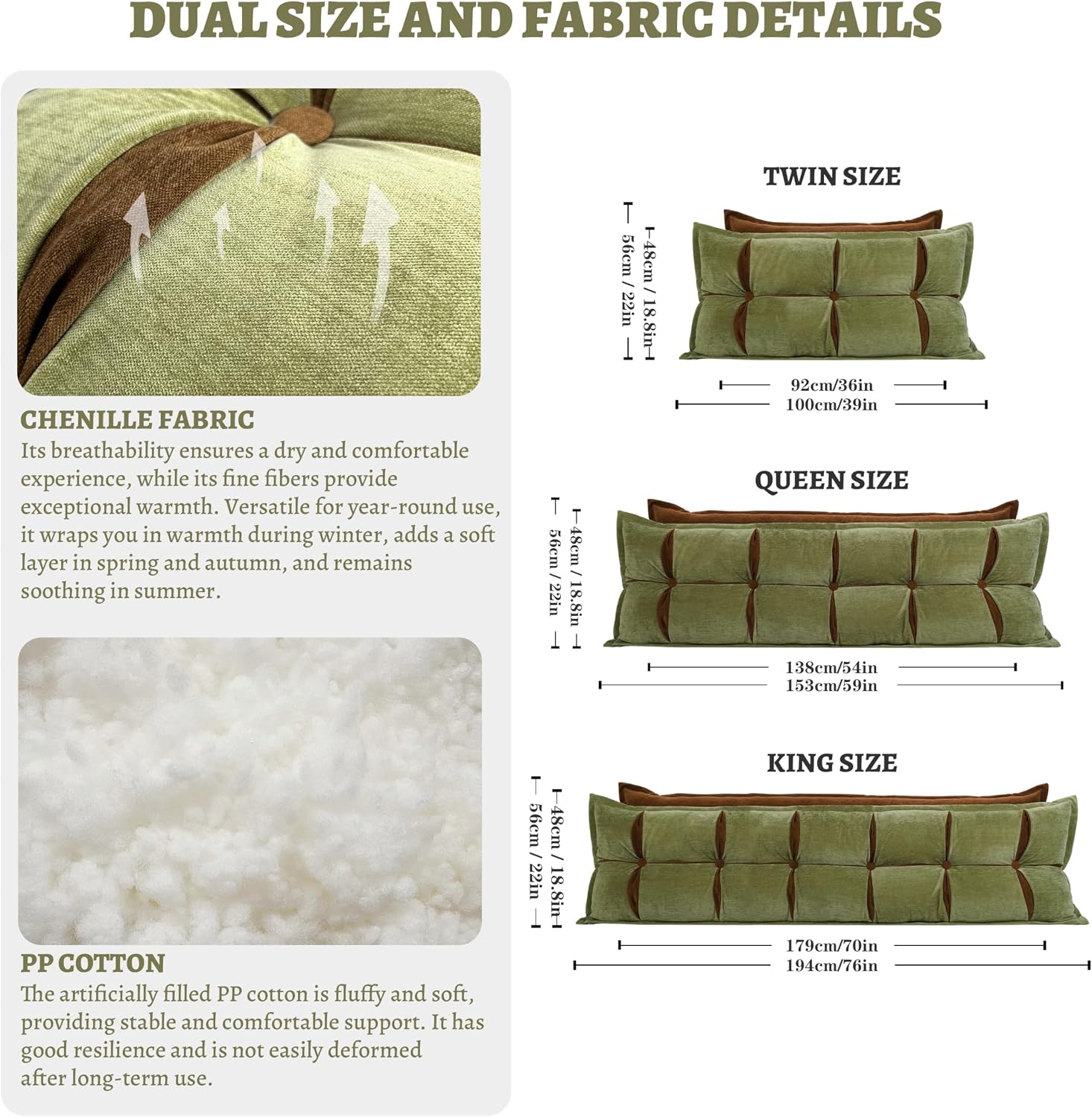 Johnear Headboard Backrest Set of 2 Pack Pillows for Daybed Couch Support Reading Pillows for Sitting in Bed Adult, Soft Chenille Green…