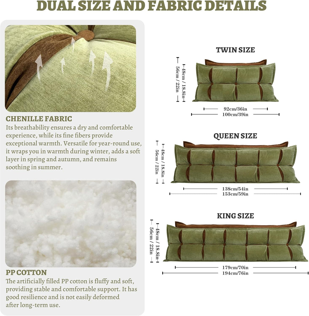 Johnear Headboard Backrest Set of 2 Pack Chenille Throw Pillows for Daybed Couch Support Reading Pillows for Sitting in Bed Adult, Green…