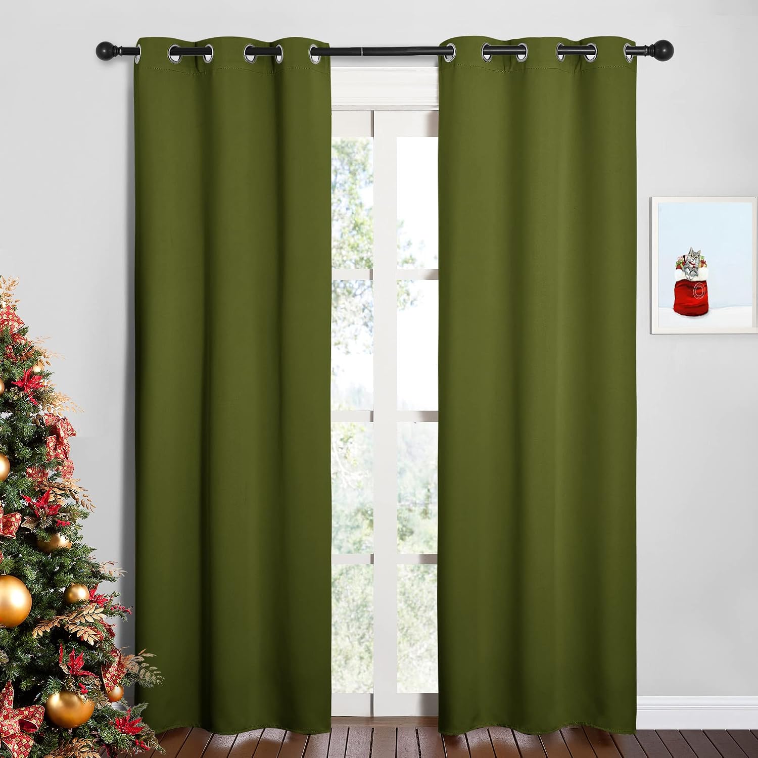 NICETOWN Window Curtain Panels, Christmas Window Decoration Thermal Insulated Solid Grommet Blackout Draperies/Drapes (One Pair, 34 by…