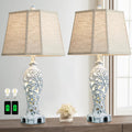 25'' Farmhouse Table Lamps Set of 2 for Living Room Bedroom, 2 USB Ports Rustic Vintage Nightstand Table Lamp with Nightlight, Hollow Out…
