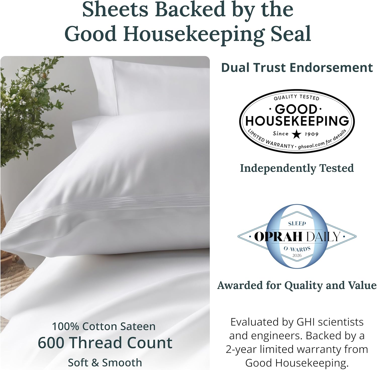 CaliforniaDesignDen California Design Den 100% Cotton Split King Sheets, 600 Thread Count Sateen, Soft, Cooling Cotton Sheets, Durable Bedd…