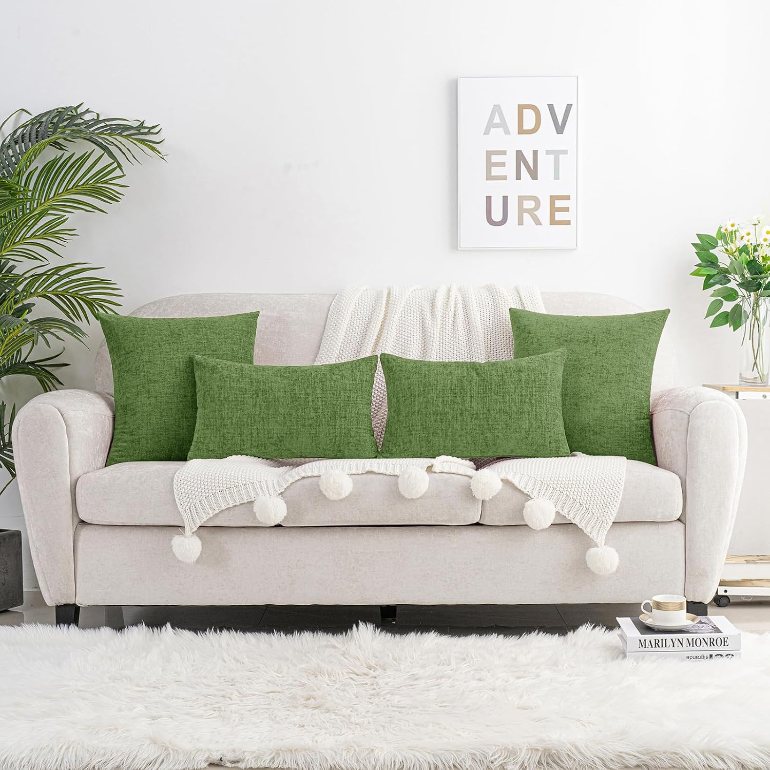 Hwy50 HWY 50 Forest Green Couch Pillow Covers 16x16 Inch Pack of 2, Soft Chenille Decorative Throw Pillow Cases Farmhouse for Spring Sofa L…