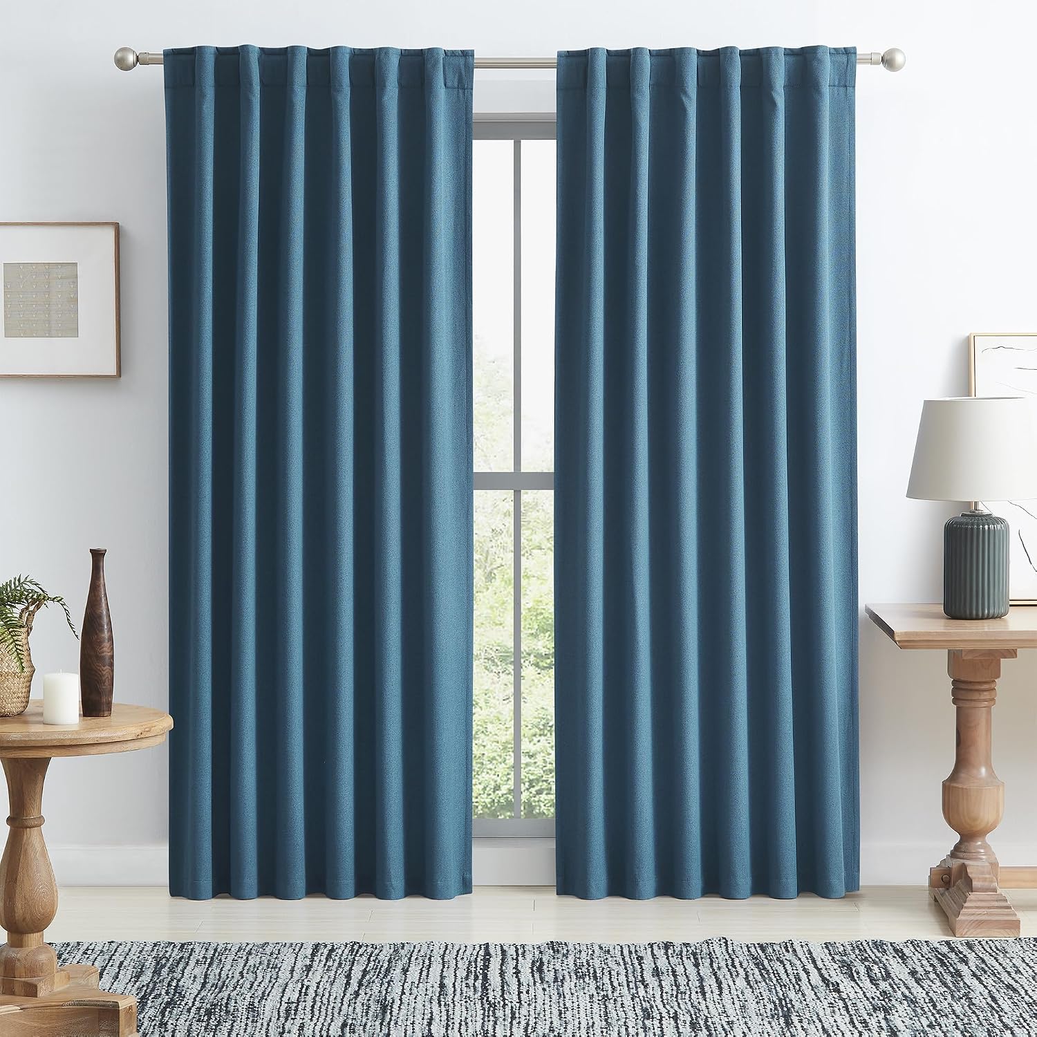 Keqiaosuocai Blackout Linen Curtain Panels, Totally Shaded Draperies 84 Inches Long for Dining Room, Soundproof Privacy Window Drapes for P…