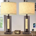 Tobusa 26’’ Vintage Table Lamps for Living Room Set of 2, Farmhouse Lamps for Bedroom with 2 USB Ports and Crystal Night Light, Rustic Beds…