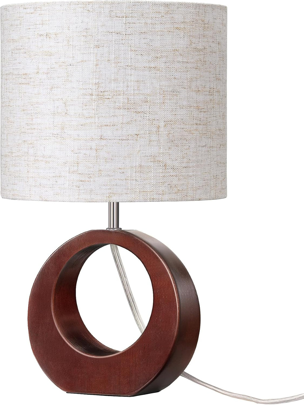 EDISHINE 13.4" Samll Wood Table Lamp, Modern Bedside Lamp with Beige Linen Lampshade & ON-Off Switch, E26 Base, Nightstand Lamp for…