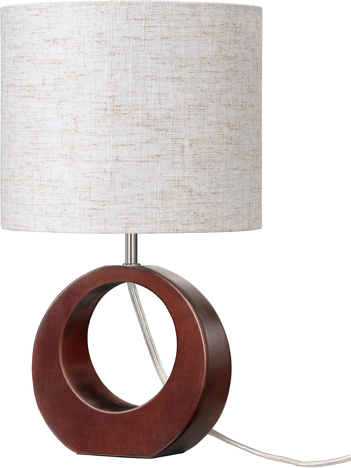 EDISHINE 13.4" Samll Wood Table Lamp, Modern Bedside Lamp with Beige Linen Lampshade & ON-Off Switch, E26 Base, Nightstand Lamp for…