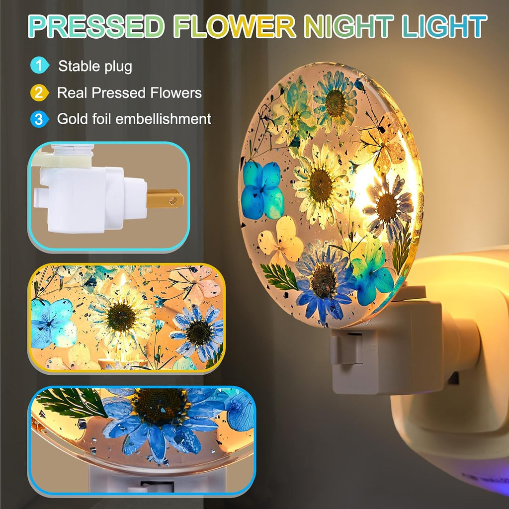 Glooglitter Pressed Flower Night Light Plug in - Handmade Dried Floral Wall Night Light, Soft Glow Decorative Nightlight for Hallway Bedroo…