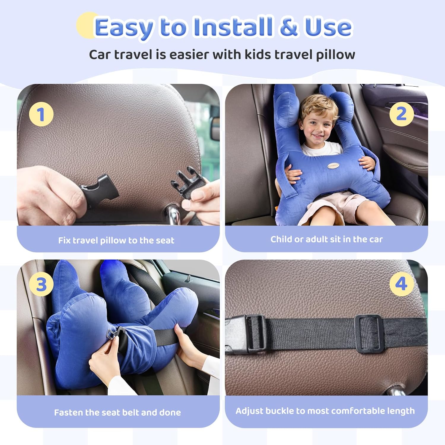 FLORICH Kids Travel Pillow, Car Sleeping Travel Pillow for Kids, Washable H-Shaped Pillow for Adults and Children to Support Head and…
