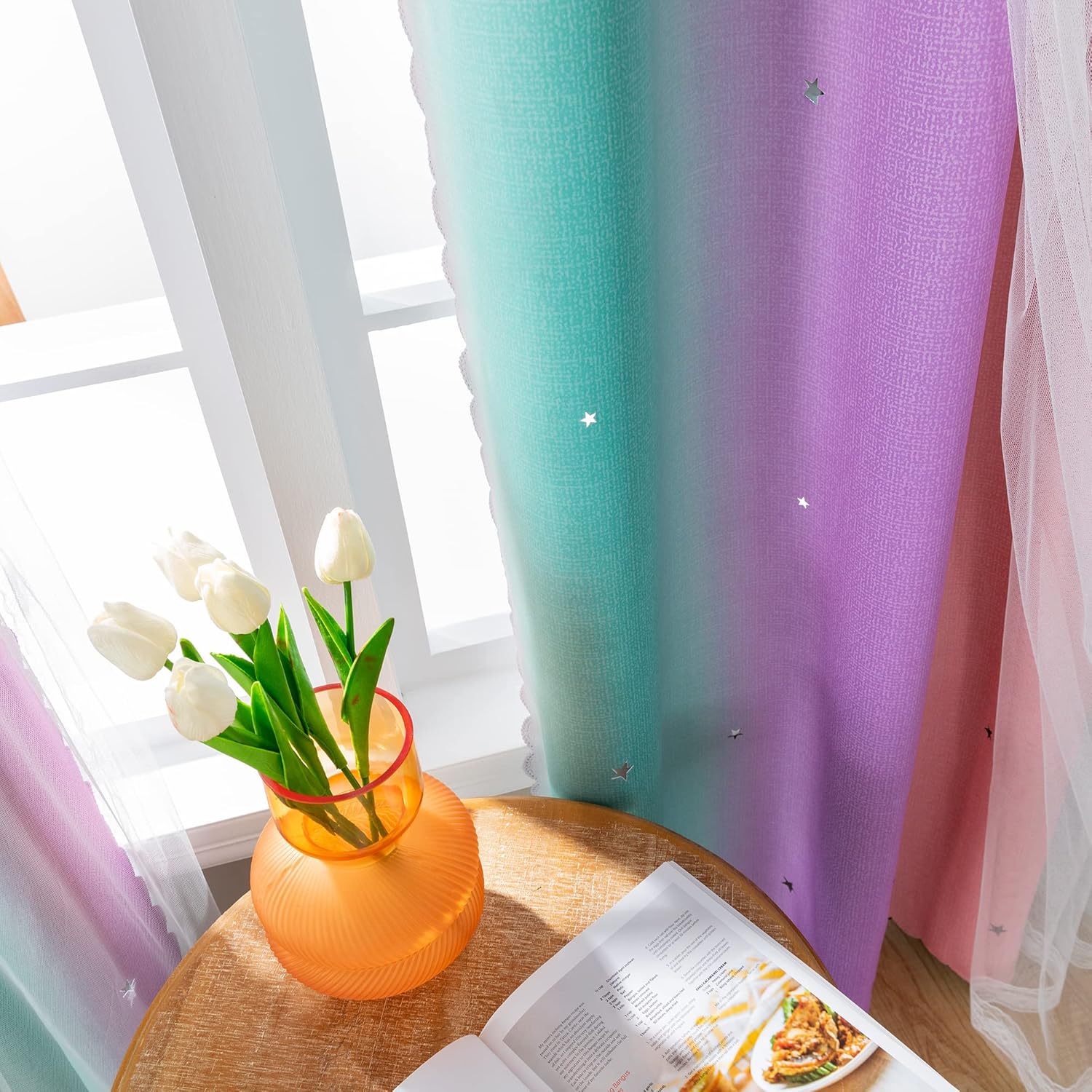 Addsomecolortolife XiDi Dream Star Blackout Curtains for Kids Rooms Girl Princess Curtain for Daughter Bedroom Window (Pink Purple Green, W…