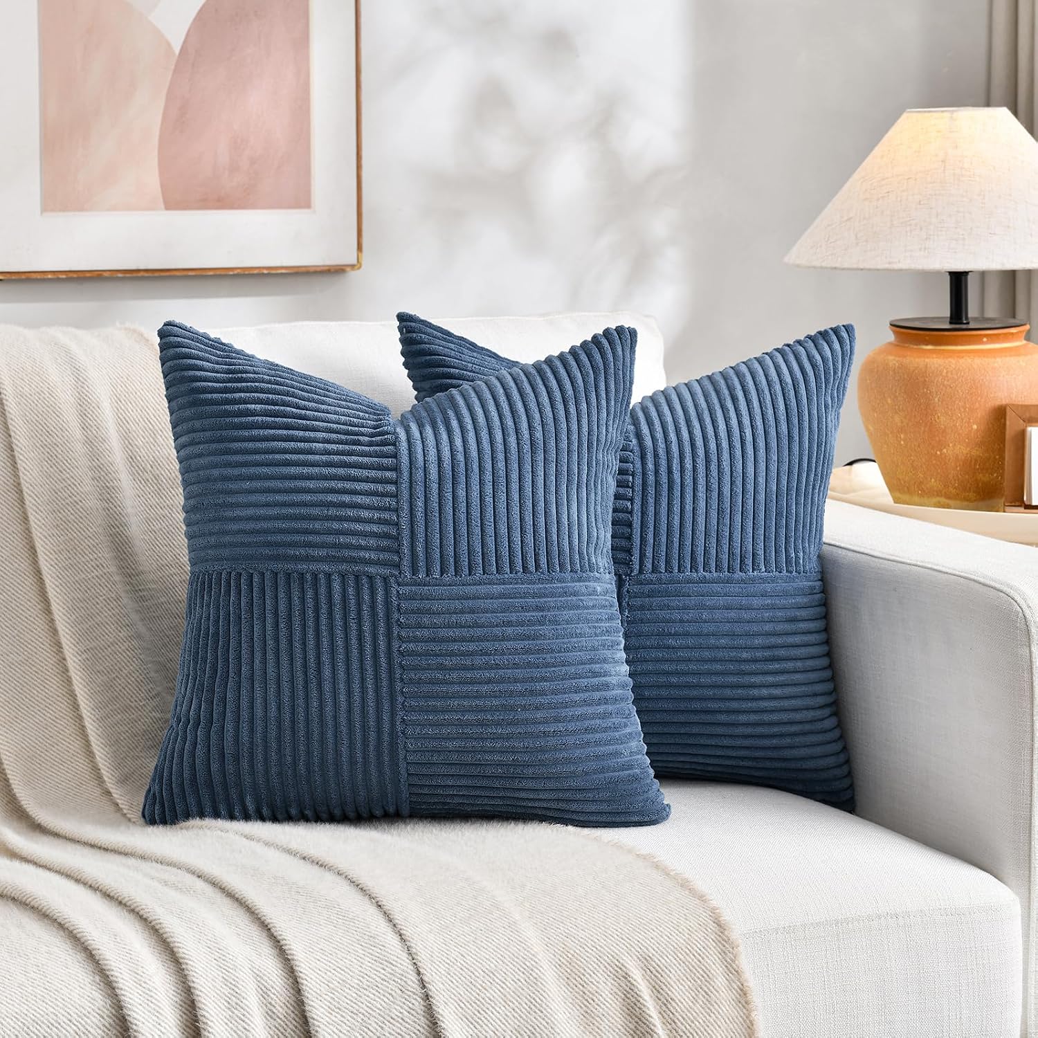Fancy Homi Dusty Blue Decorative Throw Pillow Covers 20x20 Inch for Living Room Couch Bed Sofa, Rustic Farmhouse Boho Home Decor, Soft…