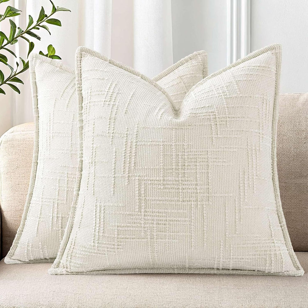 decorUhome Chenille Throw Pillow Covers 18x18 Set of 2, Soft Textured Slubby Modern Decorative Pillow Covers with Elegant Design for Couch,…
