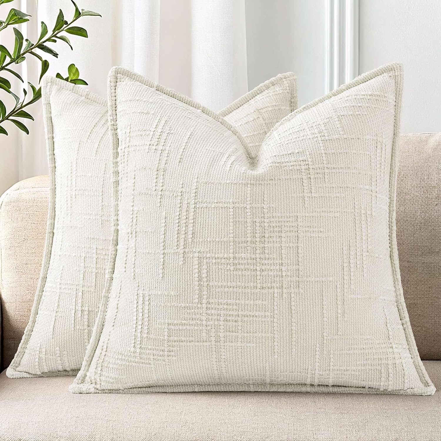decorUhome Chenille Throw Pillow Covers 18x18 Set of 2, Soft Textured Slubby Modern Decorative Pillow Covers with Elegant Design for Couch,…
