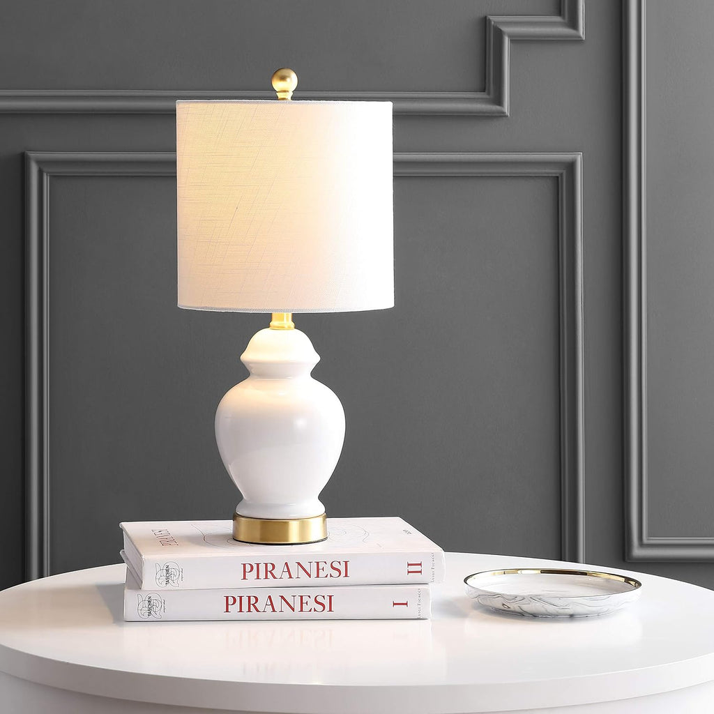 JONATHAN Y 20" White Textured Ceramic and Brass Gold Table Lamp, Glam Bedside Nightstand Lamp for Living Room Bedroom, White Linen Shade…