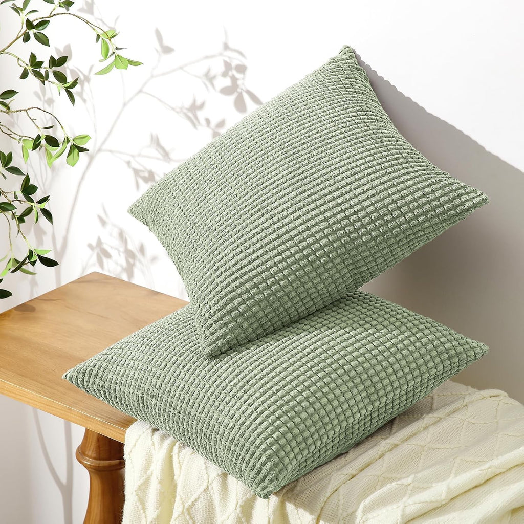 Softalker Throw Pillow Covers 20x20 Inch, Set of 2, Soft Corduroy Boho Stripe Decorative Pillow Cover, Couch Fluffy Pillow Cover for…