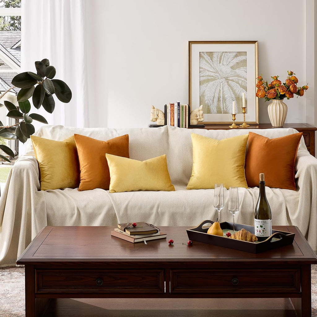 GIGIZAZAFocusingonhomedecoration GIGIZAZA Decorative Couch Throw Pillow Covers, Set of 2 Yellow Square Pillow Cushion Covers 26x26, Pillow Ca…