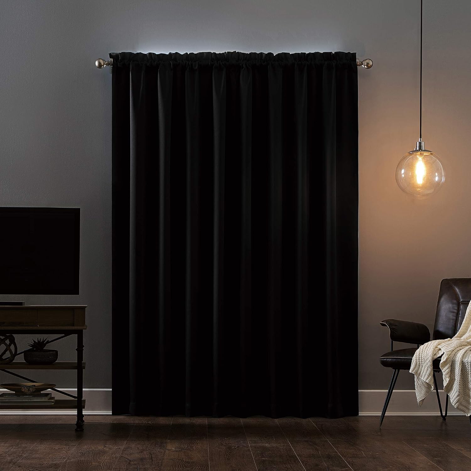 Sun Zero Oslo Theater Grade Extreme Total Blackout Rod Pocket Curtain Panel, 52" x 63", Black